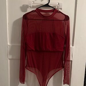 Sheer Red Bodysuit Top by Klassy Network